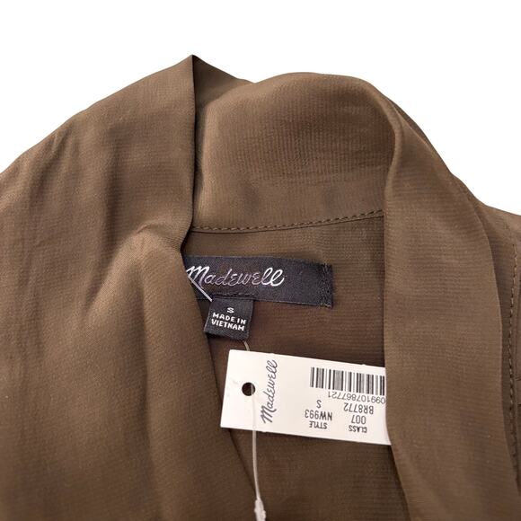 Madewell Tie Neck Long Sleeve Blouse Dark Mocha Top Size S NWT - Picture 8 of 9